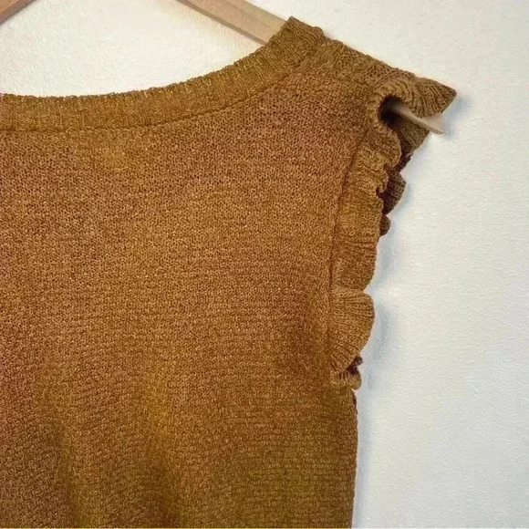 MINE Cable Knit Ruffle Sleeve Brown Sleeveless Sweater Size Medium - Picture 8 of 13